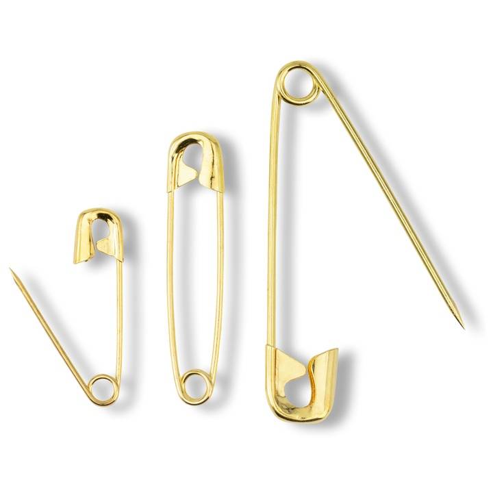 Safety pins, No. 1-3, 27/38/50mm, assorted, gold-coloured