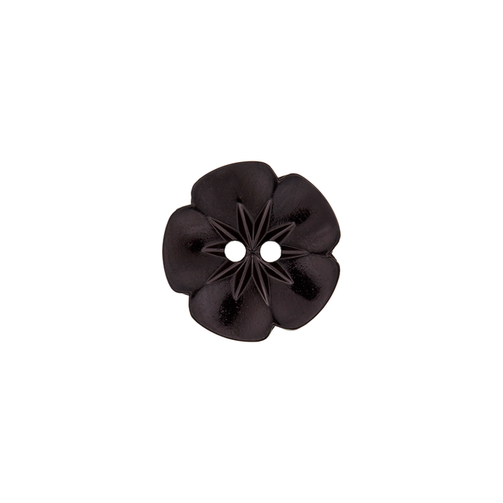 Polyesterknopf 2-Loch, Blume, 15mm, schwarz