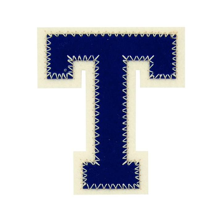 Appliqué Letter T, blue/ecru
