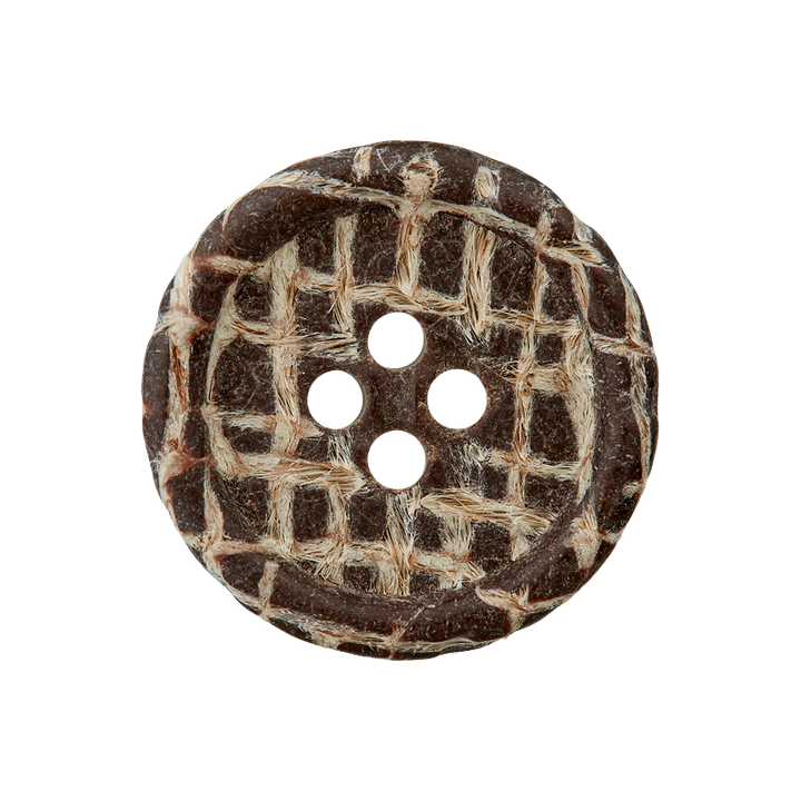 Wood/Jute/Polyester button 4-holes, 20mm, dark brown