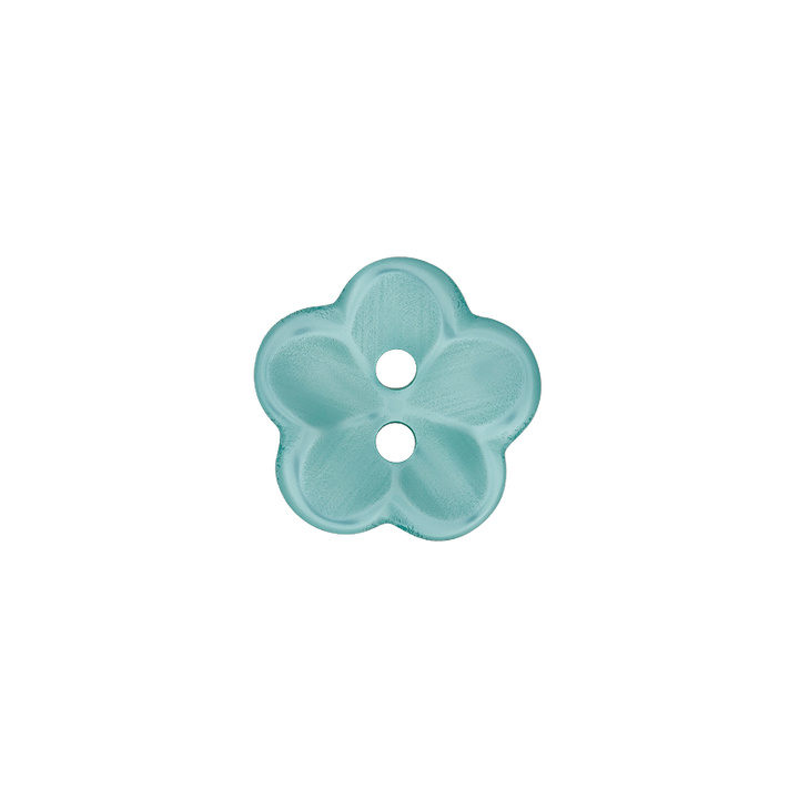 Polyesterknopf 2-Loch, Blume, 12mm, dunkeltürkis
