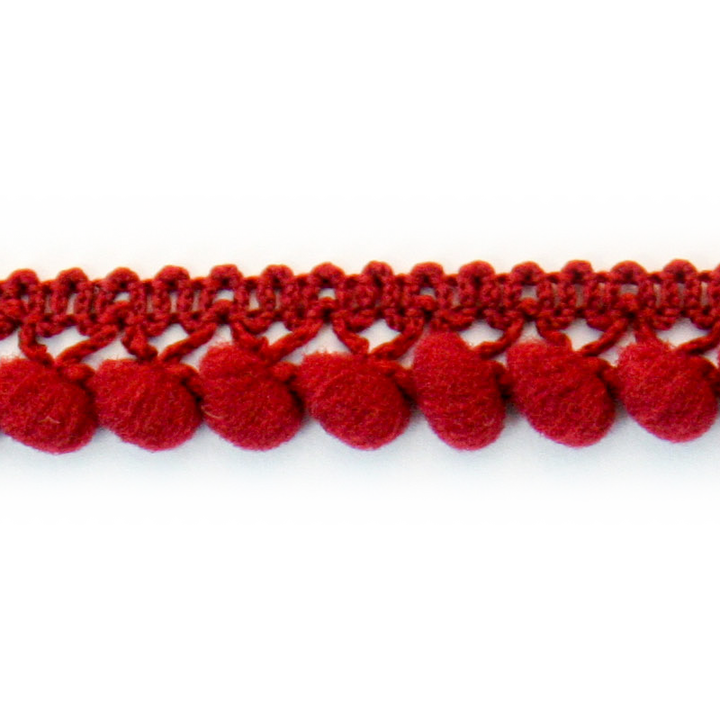 Pompon ribbon, 10mm, dark red