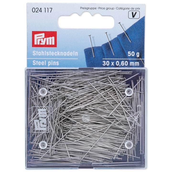 Pins, 0.60 x 30mm, silver-coloured, 50g, card with box