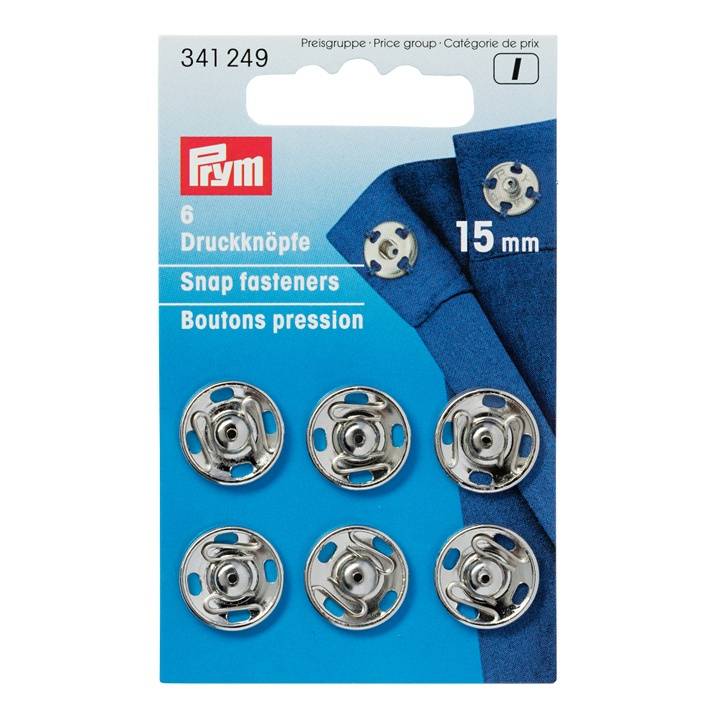 Snap fasteners, 15mm, silver-coloured