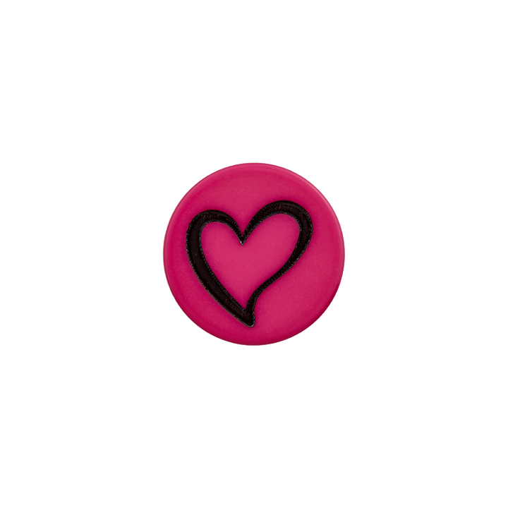Polyester button shank, Heart, 12mm, pink