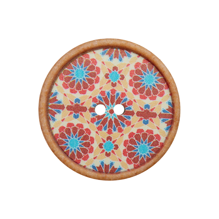 Polyamide button 2-holes, Flower, 25mm, multicoloured