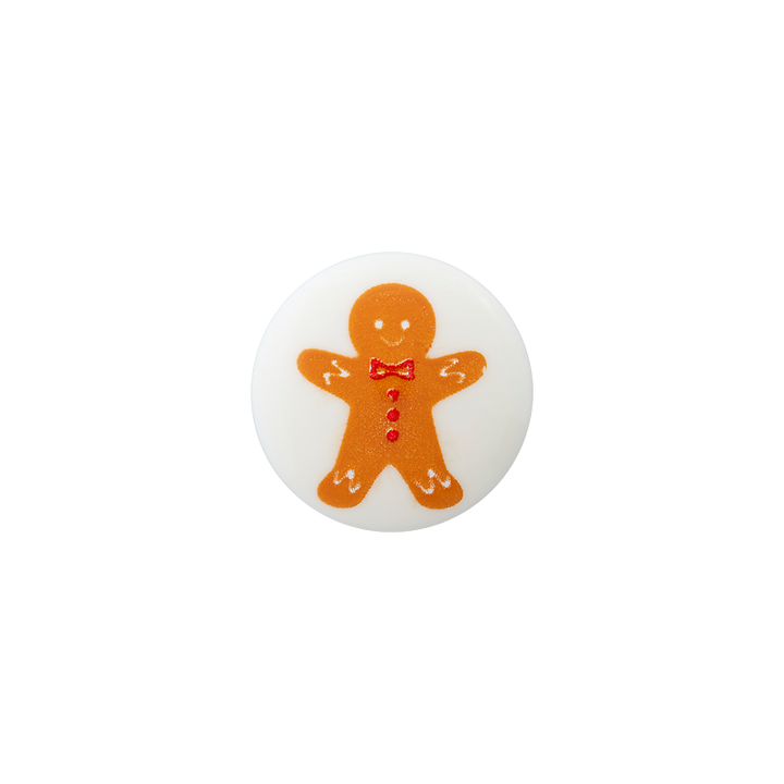 Polyester button shank, Gingerbread Man, 18mm, white