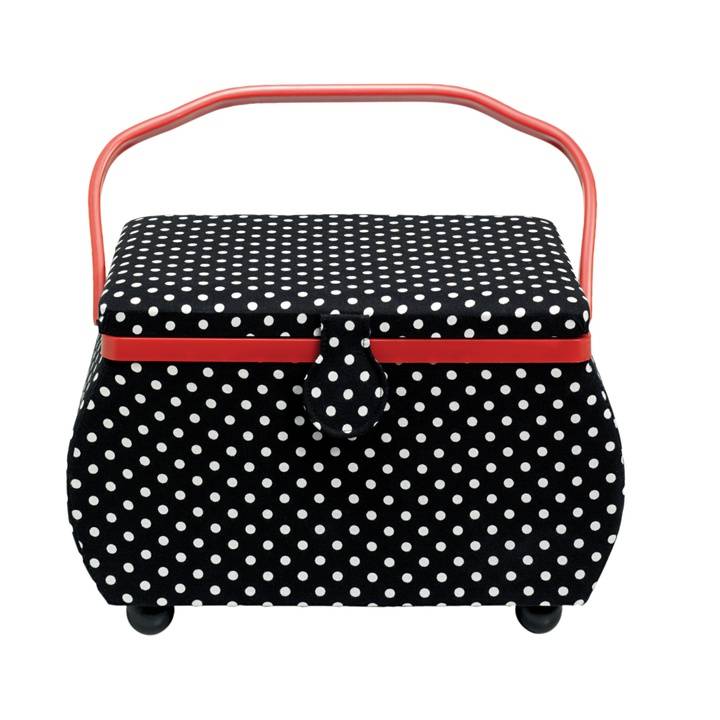 Sewing basket polka dots black/white L