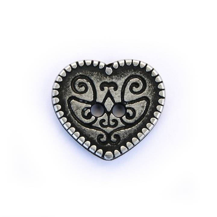 Пуговица «Сердце», металлическая, с 2 отверстиями, 20 мм, цвет состаренного серебра