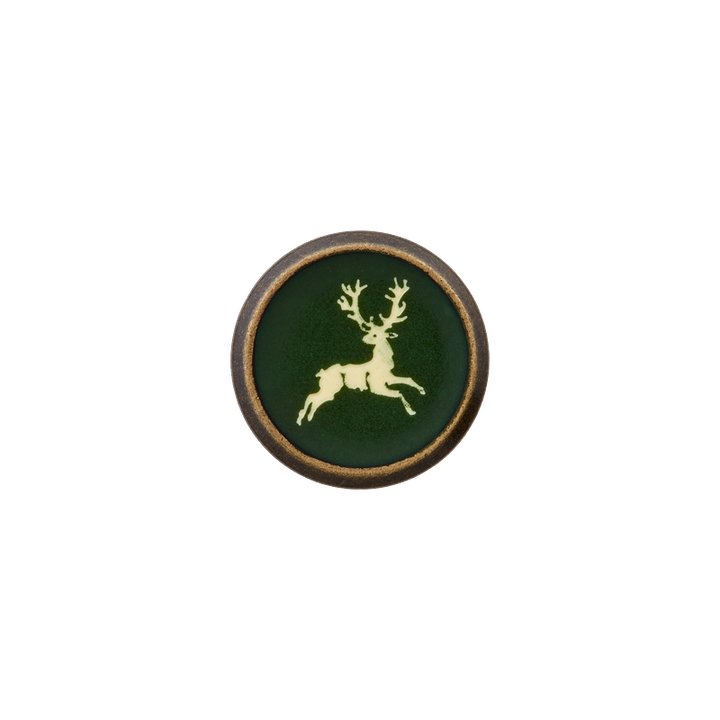 Metal/polyester button shank, Deer, 12mm, dark green
