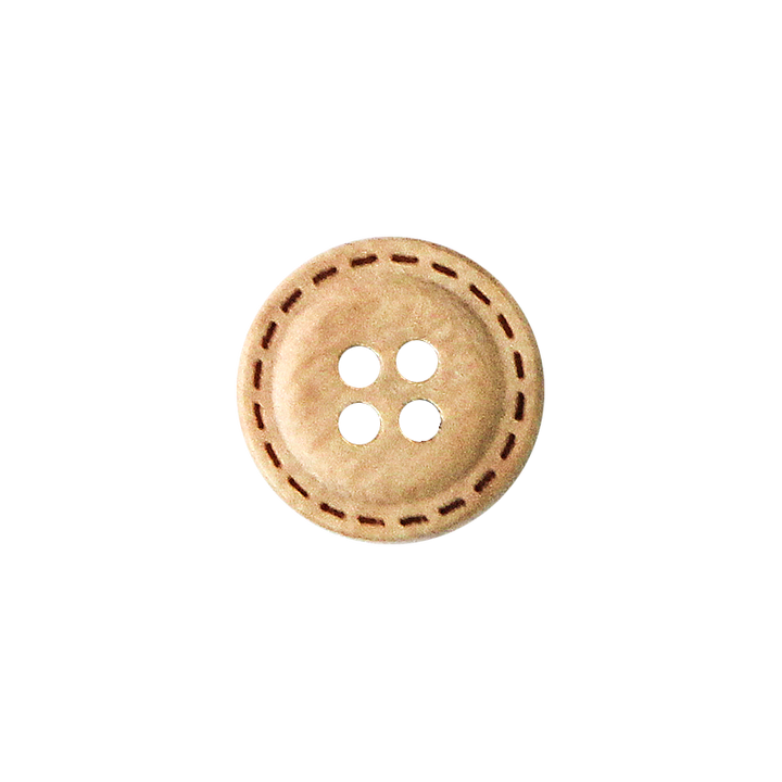 Wood button 4-holes, Dashes, 12mm, beige