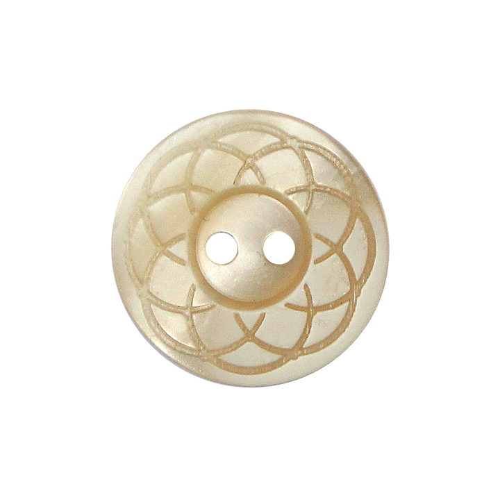 Polyester button 2-holes, Flower, 20mm, beige