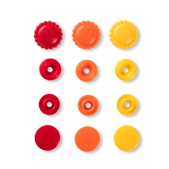 Colour snap fastener, Prym Love, flower, 13.6mm, yellow/red/orange