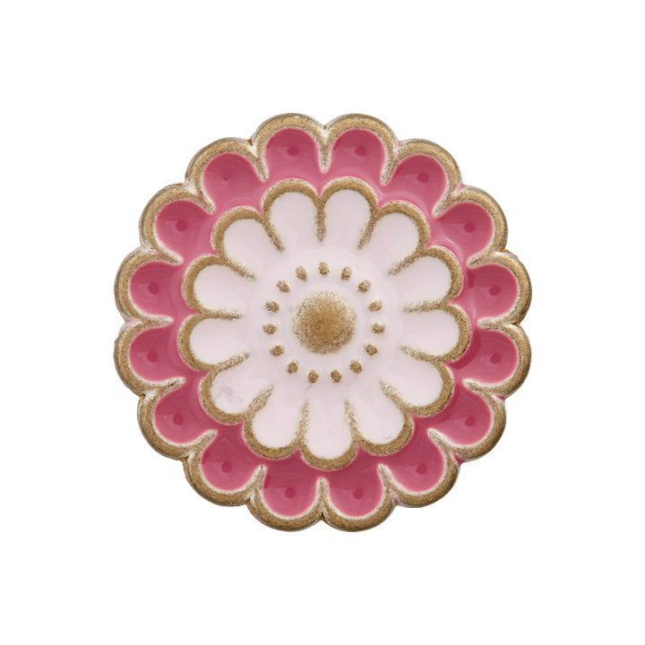 Metal/Polyester button shank, Flower, 20mm, pink/rose