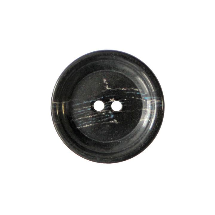 Horn/Polyesterknopf, 2-Loch, recycelt, 18mm, schwarz
