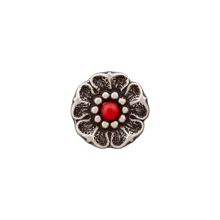 Metal/polyester button shank, Flower, 12mm, red
