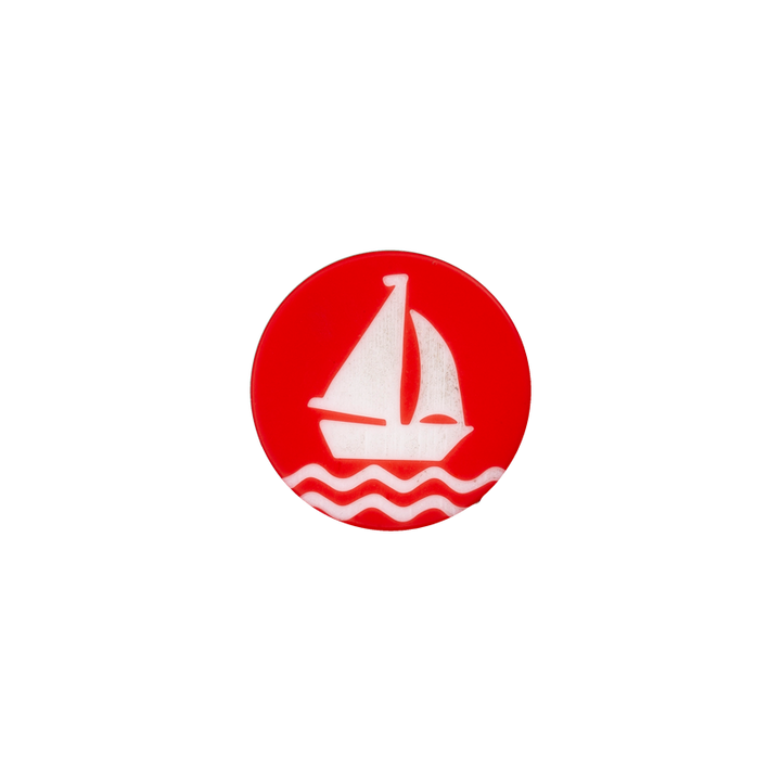 Polyesterknopf Öse, Segelboot, 15mm, rot