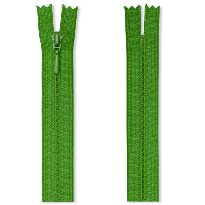 Zip fastener S2 in a film packaging (FLA), closed-end, 25cm, kermit green