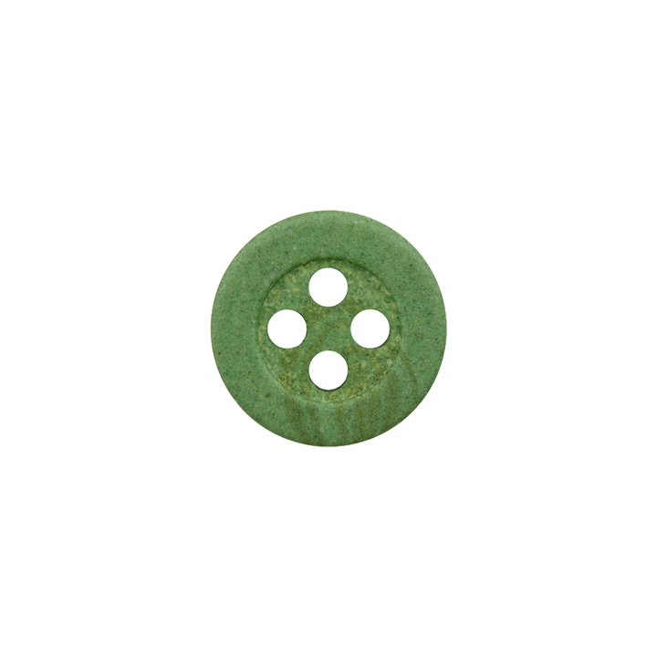 Hemp/polyester button, 4-holes, recycled ,11mm, medium green