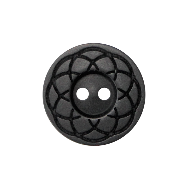 Polyester button 2-holes, Flower, 25mm, black