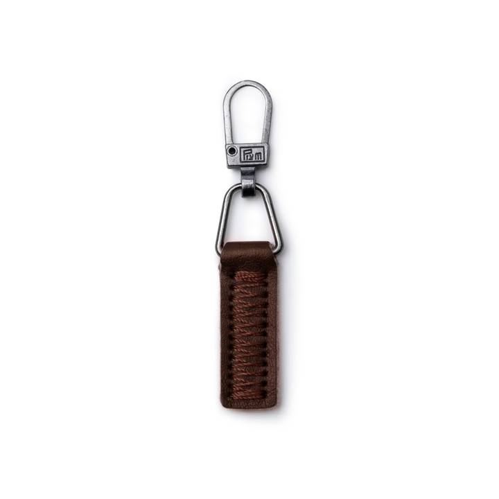 Zip puller leather imitation, brown