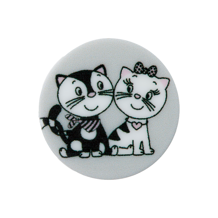 Pol. button shank Cat Miau 20mm grey