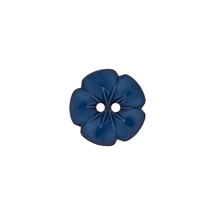Polyesterknopf 2- Loch Blume 11mm blau