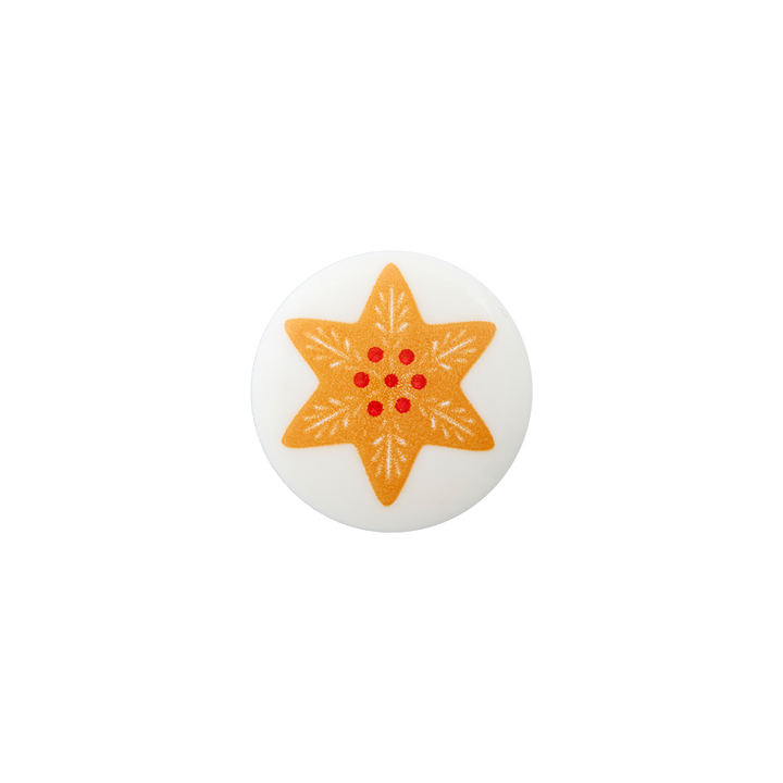 Polyester button shank, Gingerbread star, 18mm, white