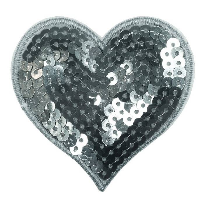 Appliqué Heart with sequins, silver