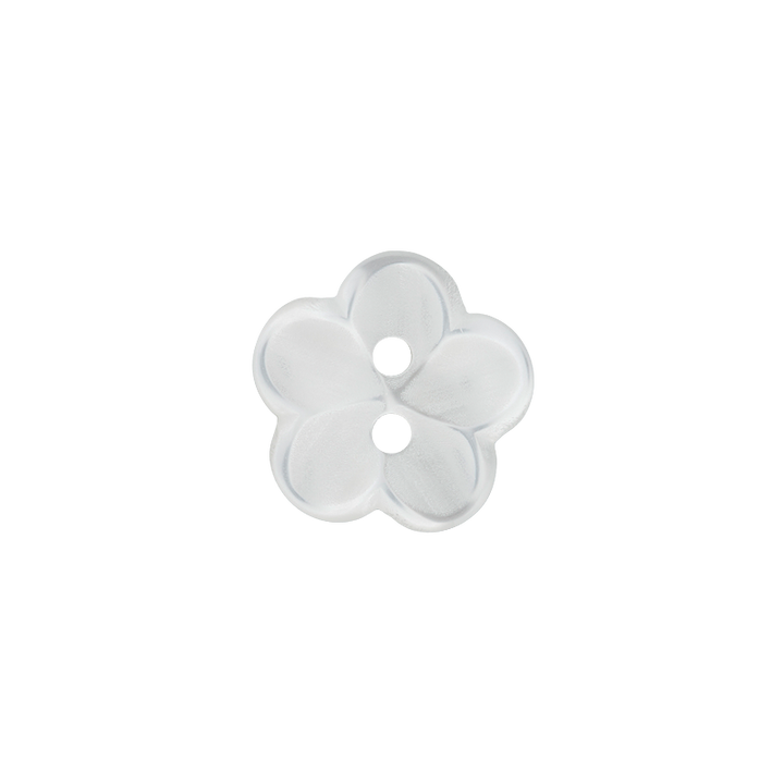 Polyesterknopf 2-Loch, Blume, 18mm, weiß