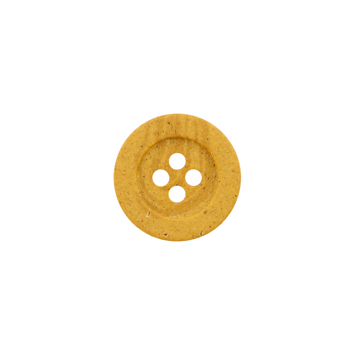 Hemp/polyester button, 4-holes, recycled ,18mm, curry