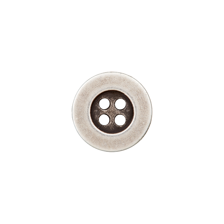 Metallknopf 4-Loch, 15mm, altsilber