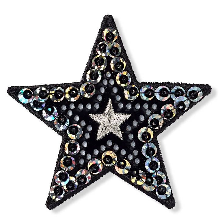 Applique star with sequins, black/silver