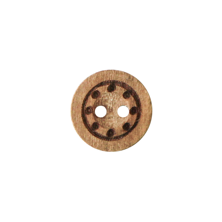 Wood button 2-holes, Dots, 12mm, beige