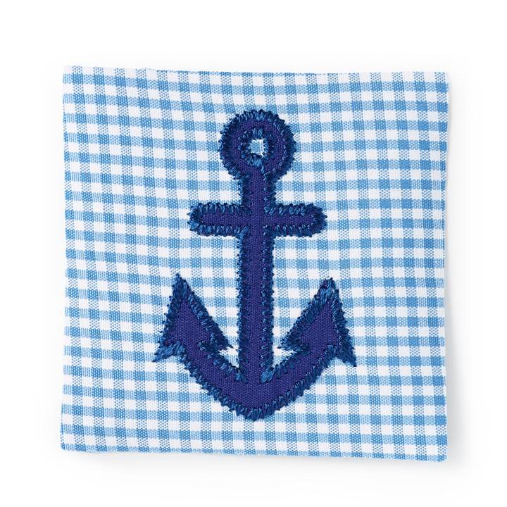 Applique anchor, on blue/white fabric