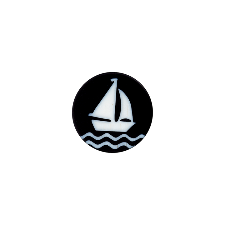 Polyesterknopf Öse, Segelboot, 11mm, schwarz