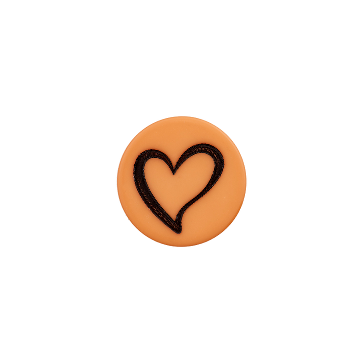 Polyester button shank, Heart, 12mm, orange