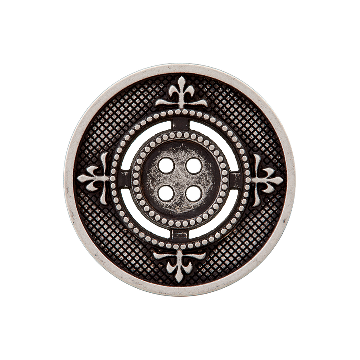 Metal button 4-holes, 25mm, antique silver