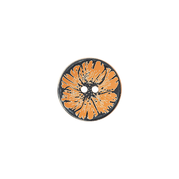 Polyesterknopf 2-Loch, Blume, 15mm, orange