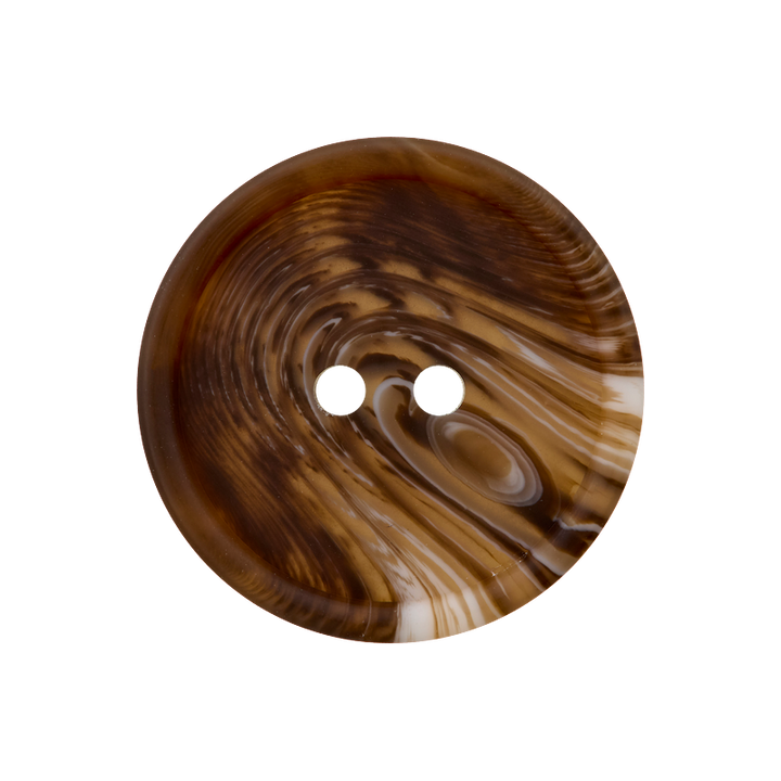 Polyester button 2-holes, with grain, 20mm, dark brown