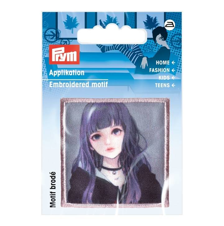 Appliqué K-Pop label girl, purple hair