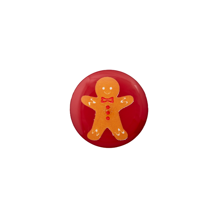 Polyester button shank, Gingerbread Man, 18mm, dark red