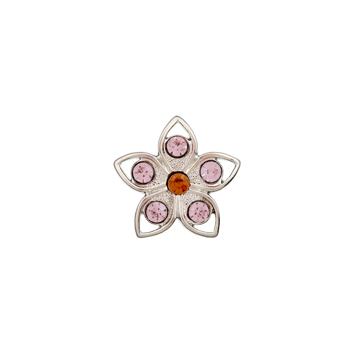 Polyesterknopf Öse, metallisiert, Blume, 18mm, rosa