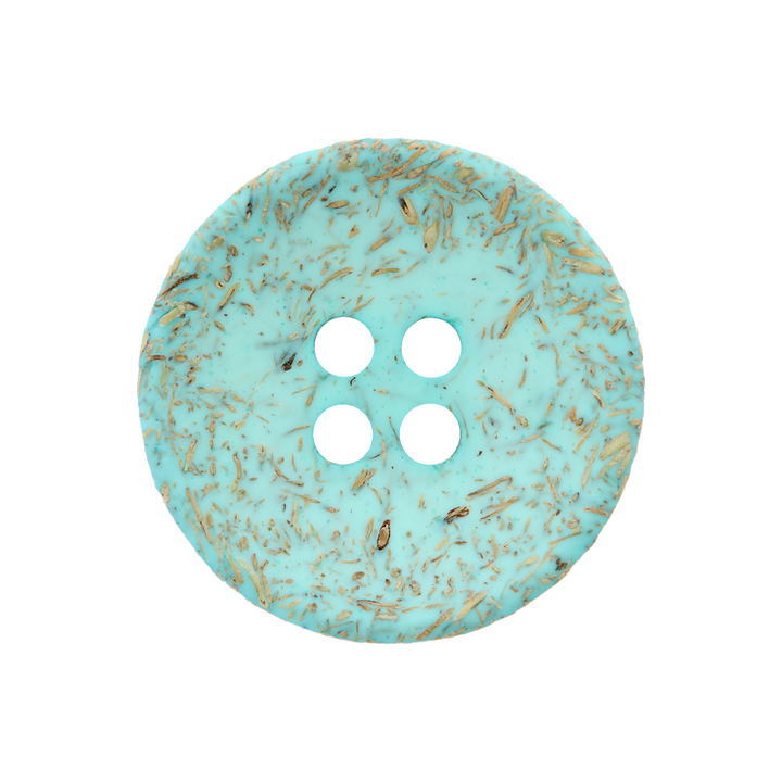 Bouton coco/polyester 4-trous, recyclé, 20mm, turquoise clair