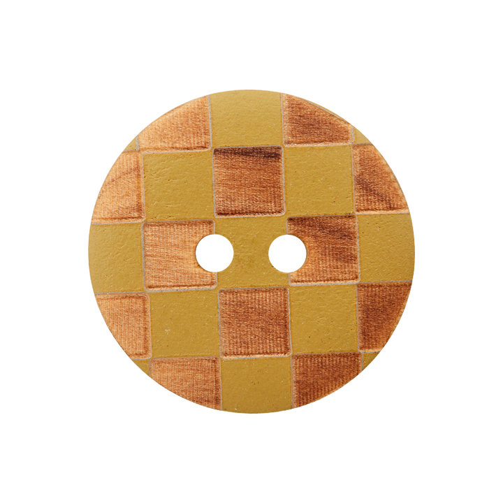 Wood button 2-holes, Checks, 23mm, light olive
