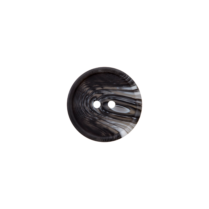 Polyesterknopf 2-Loch, mit Maserung, 15mm, schwarz