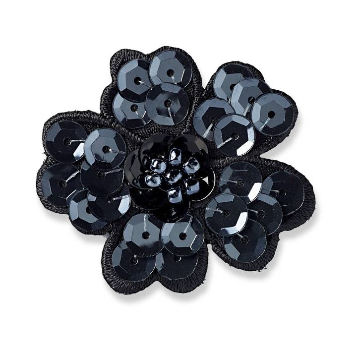 Термоаппликация Цветок с пайетками, черная