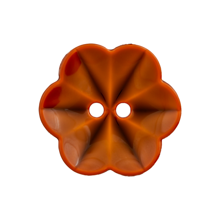 Bouton polyamide 2-trous, Fleur, 23mm, orange