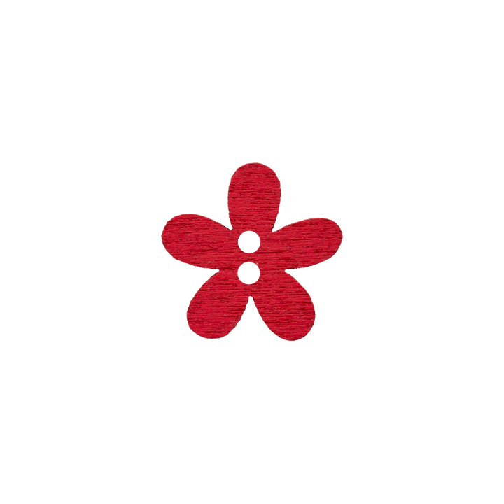 Holzknopf 2-Loch, Blume, 15mm, rot