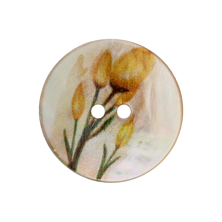 Mother of Pearl button 2-holes, Flower, 23mm, curry
